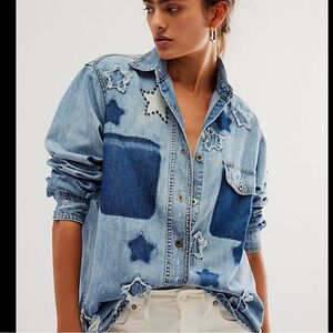 FREE PEOPLE One Teaspoon everyday blue classic star shirt